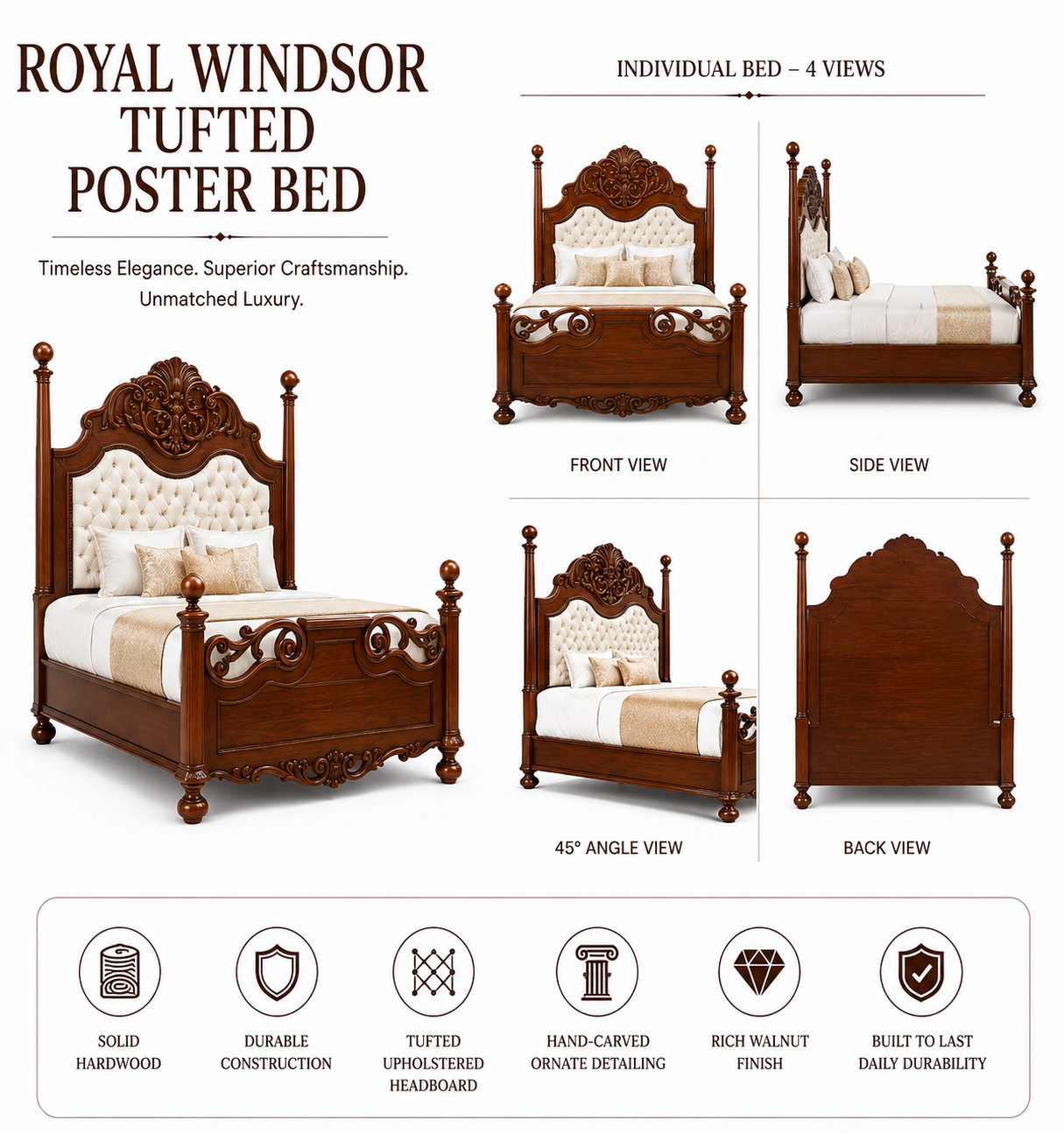 Tufted Poster Bed - Image 4